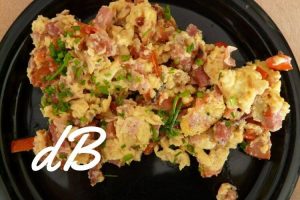 Receta de revuelto de bacalao, patatas y berenjenas en freidora sin aceite sin thermomix