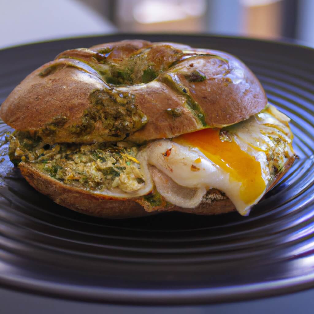 como cocinar bagel con pesto y huevo en freidora sin aceite